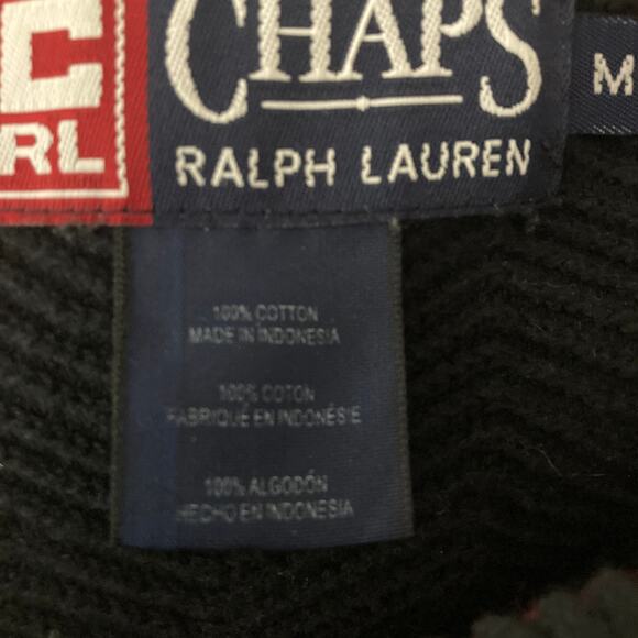 Vintage Chaps by Ralph Lauren Sweater Mens Medium Hand Framed Herringbone Black - Picture 8 of 9